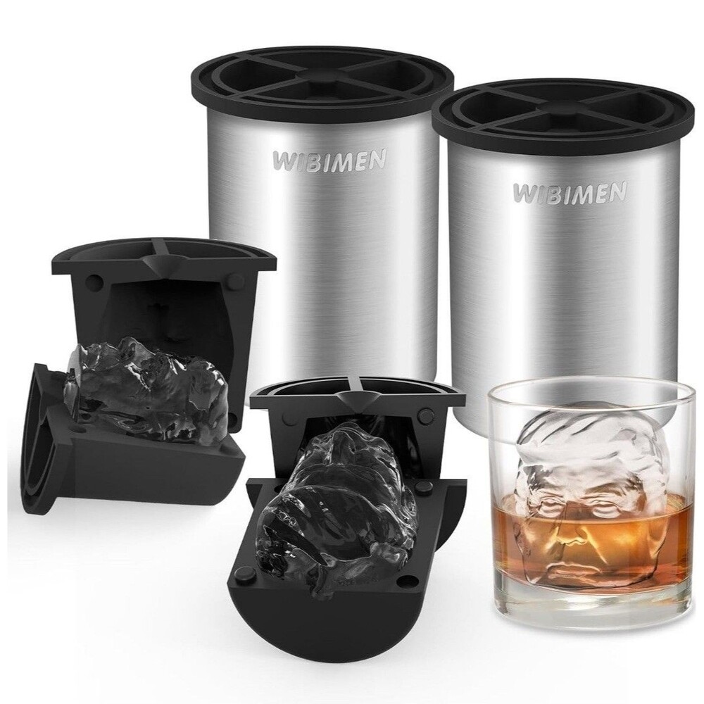 WIBIMEN 3D Face Clear Ice Cube Maker 2 Pack Whiskey Cocktail Novelty...